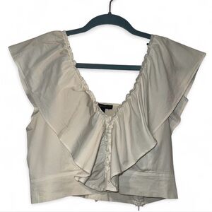 Forever 21 White Ruffle Cropped Blouse Top Large